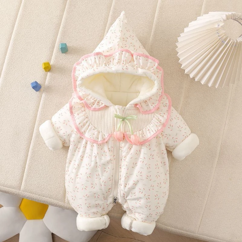 婴儿加绒加棉加厚连体衣秋冬超萌宝宝哈衣爬服公主满月百天外出服