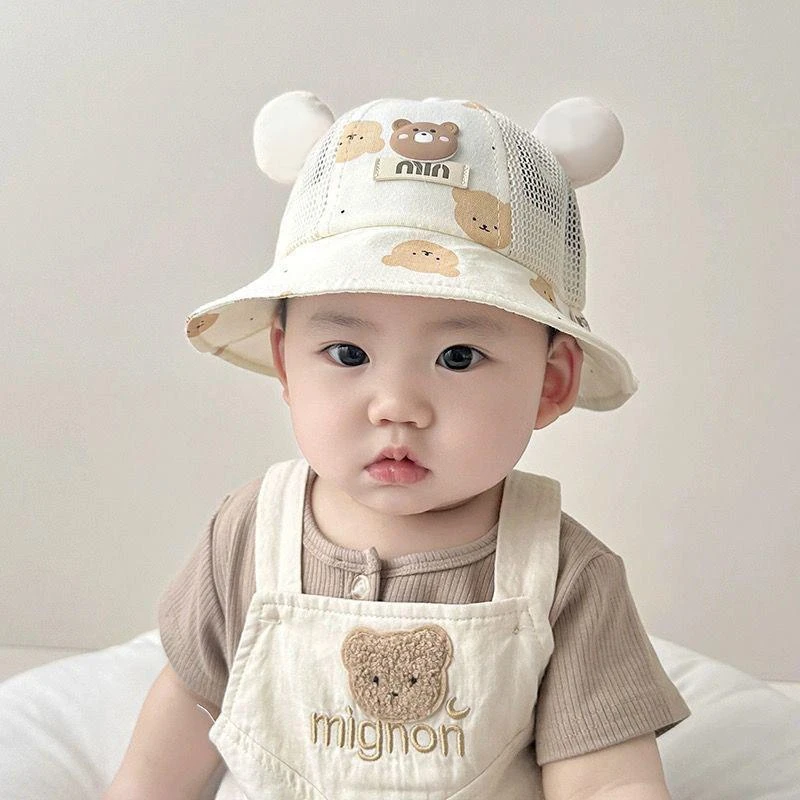 婴儿渔夫帽可爱超萌男女宝宝小月龄外出遮阳帽子夏季透气网眼凉帽