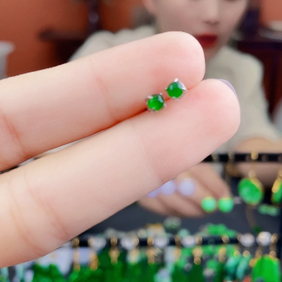 翡翠银S925镶嵌耳饰饰品