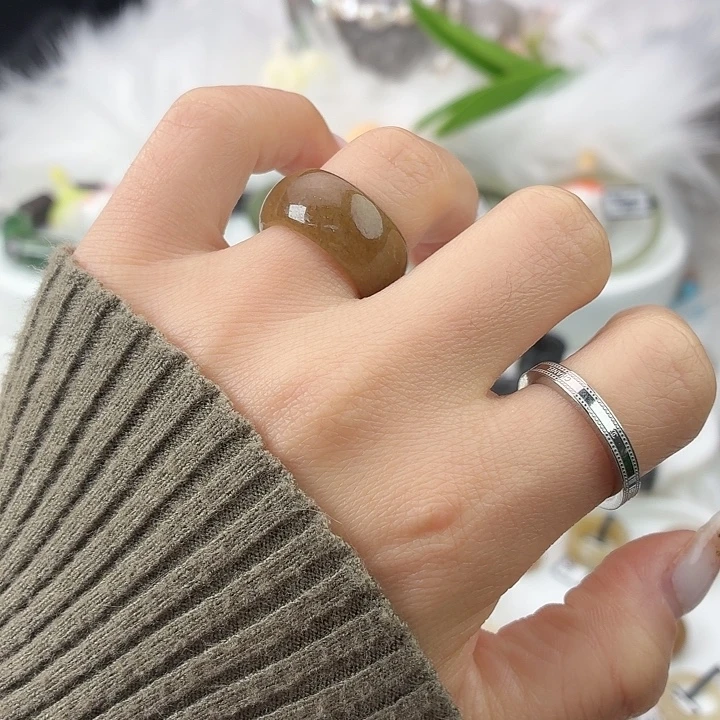 和田玉（糖玉）未镶嵌戒指S65咖糖轮胎16.4