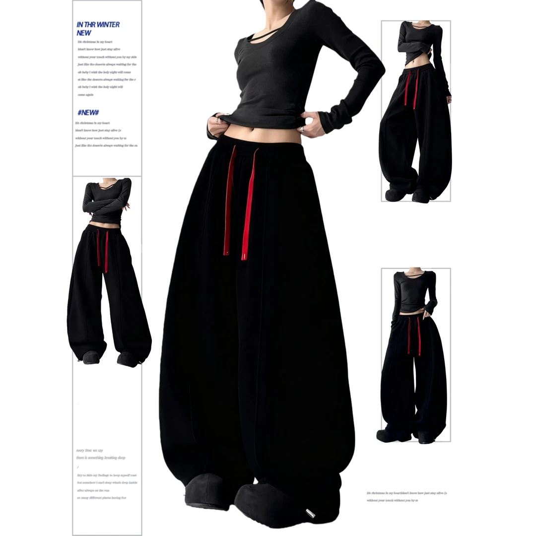 巨好看卫裤女2025秋冬季新款重磅撞色弯刀裤高级感加绒休闲阔腿裤