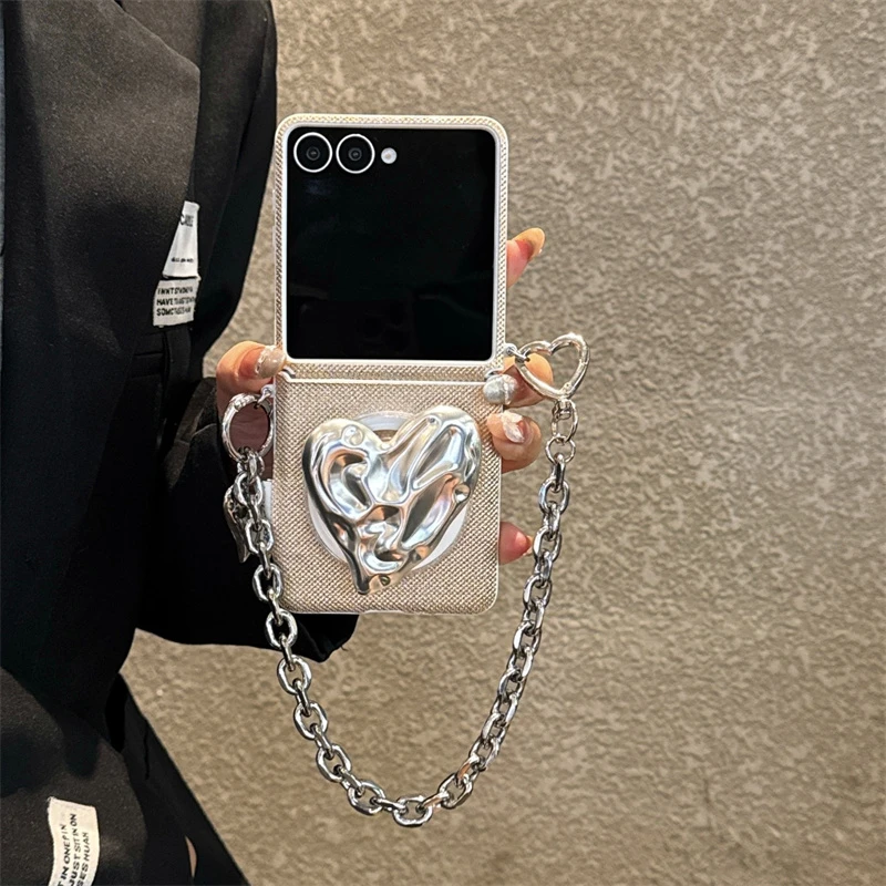 侧扣钻石纹适用三星Zflip7磁吸手机壳zflip6电镀爱心支架zflip5