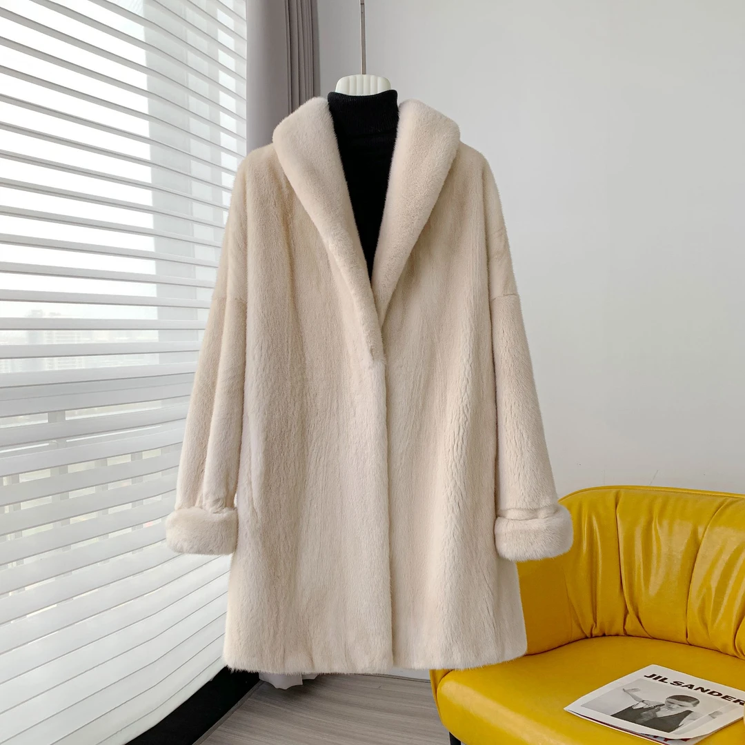 梵琴黛青果领挽袖带浪进口丹麦短二时尚气质紫标级中长款水貂外套