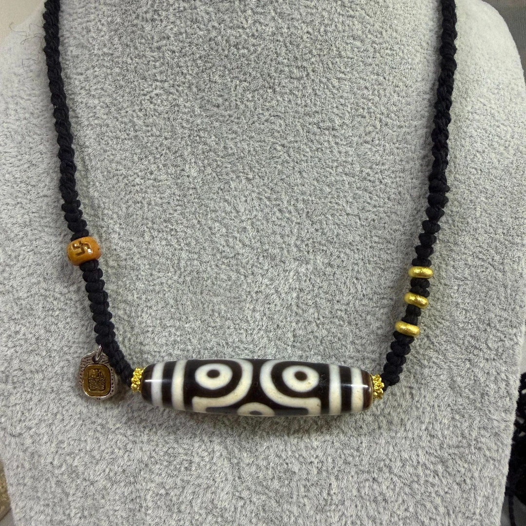 天然玛瑙行运纯手工珠沙大尺寸牙黄满钙化台珠十字金刚六眼颈链