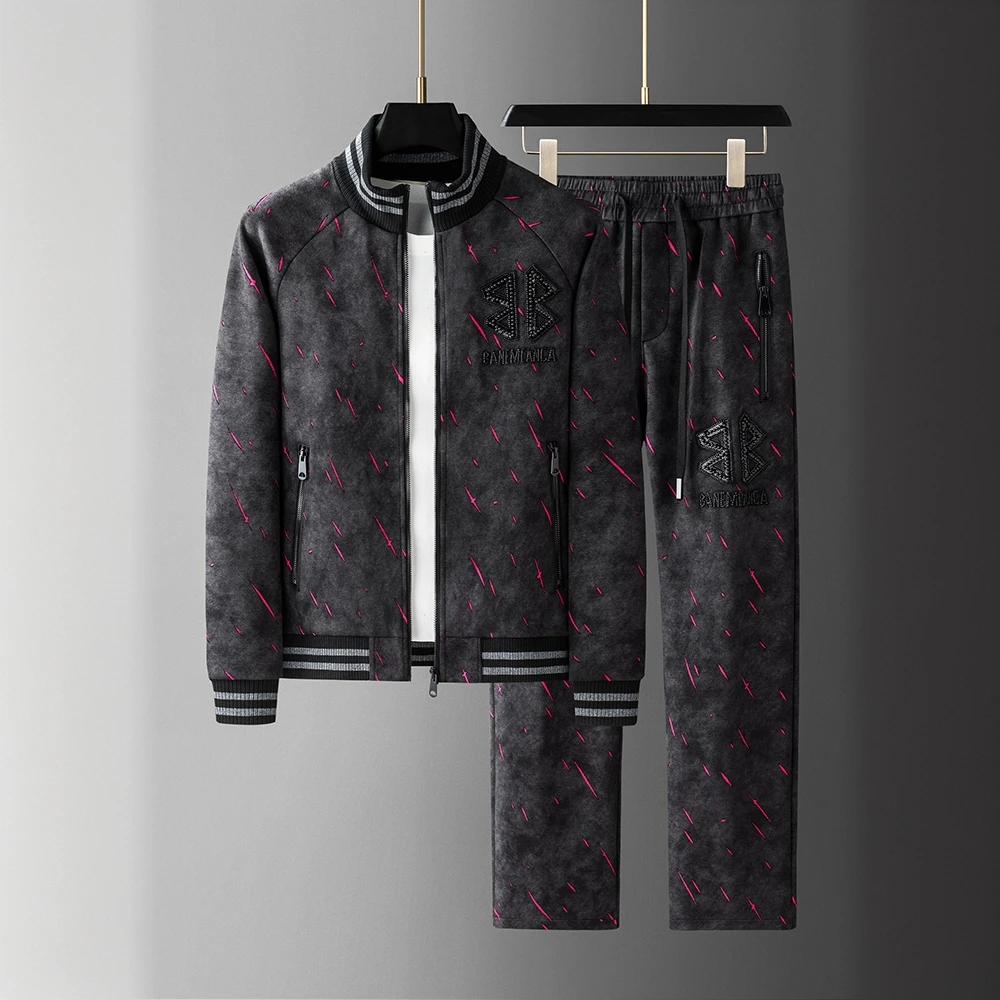 秋冬季男士潮牌加厚运动休闲开衫卫衣套装炸街时尚拉链口袋两件套