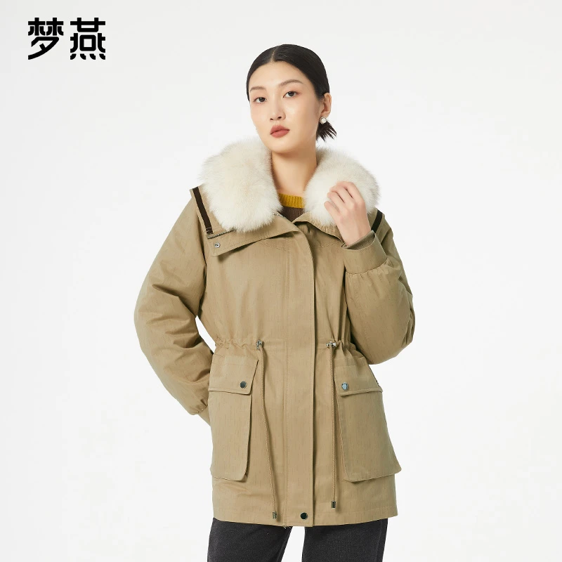 梦燕【内购会】秋冬女保暖加厚狐狸毛领羽绒服中长款外套CY13B3007