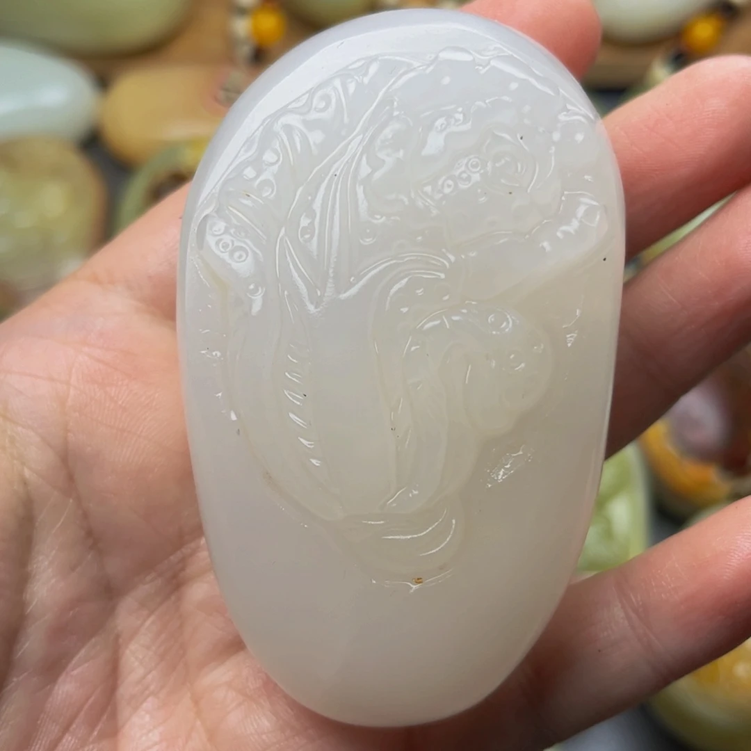 石材方解石手把件白菜