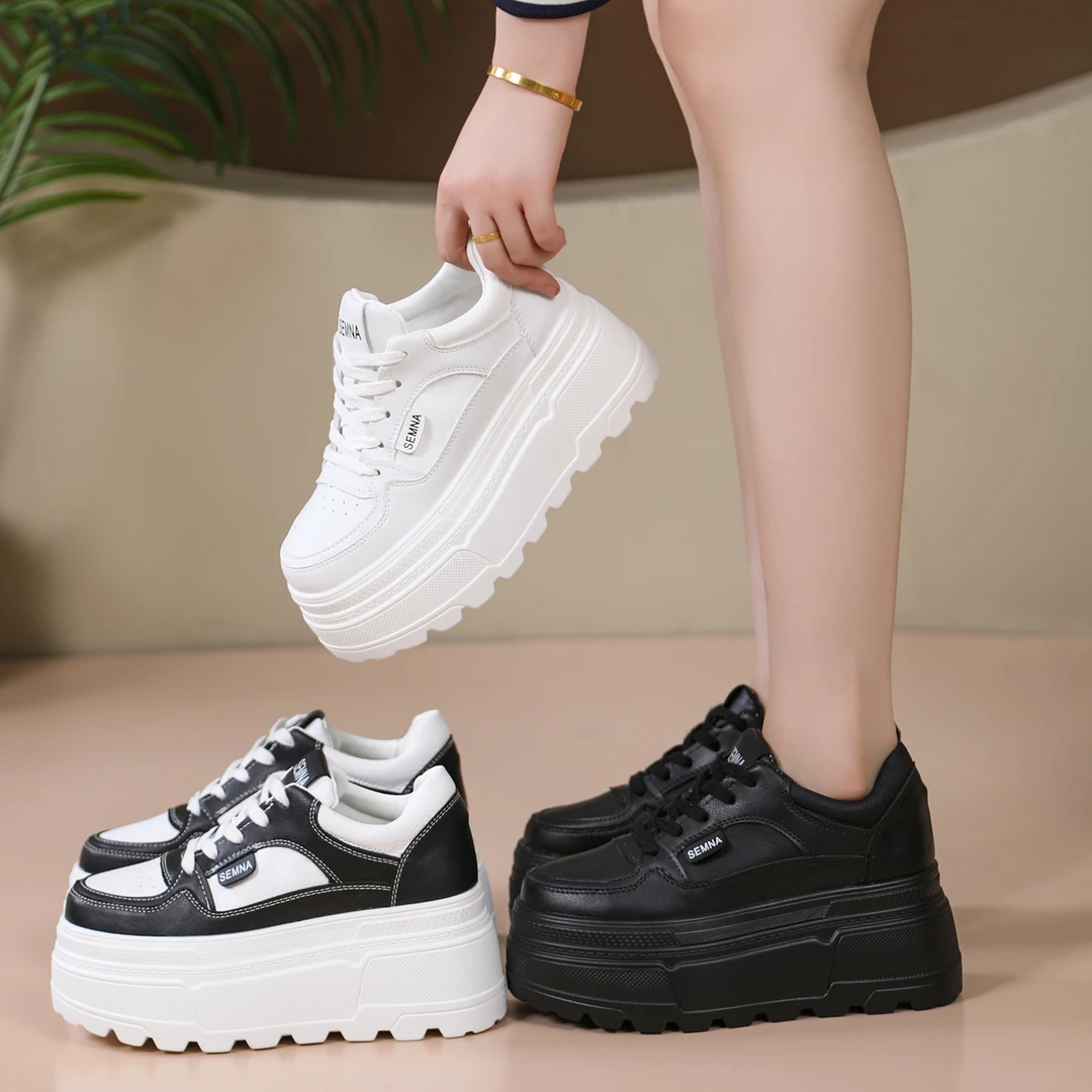 厚底8CM增高女鞋秋季小白鞋超高跟时尚休闲鞋小个子平跟松糕鞋ins