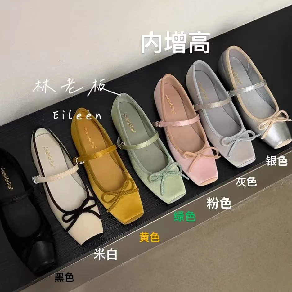 韩版春季缎面蝴蝶结一字带玛丽珍女鞋新款内增高单鞋613-12