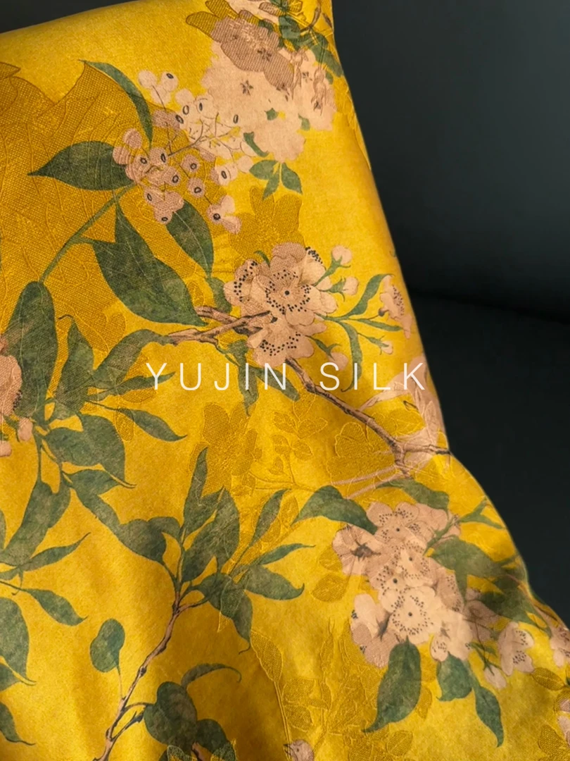 「琵琶山雀.黄」YUJIN SILK 二经萝红云纱桑蚕丝114门幅24-26姆米