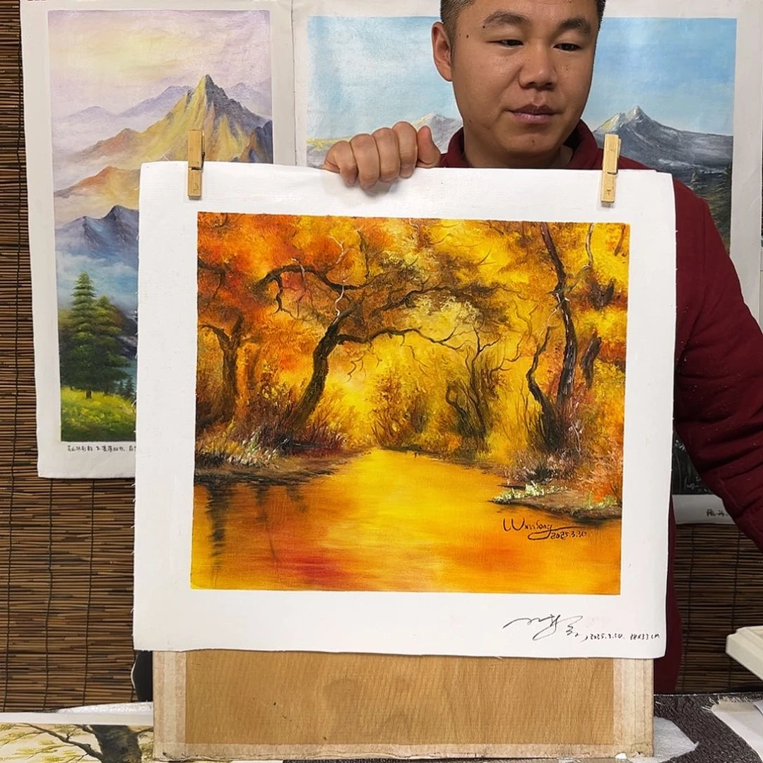 油画行路人小院绘画作品竞拍