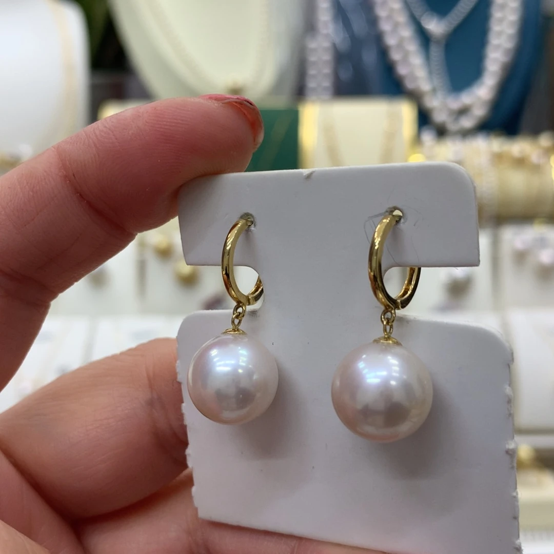 淡水珍珠耳饰18K金镶嵌11-12
