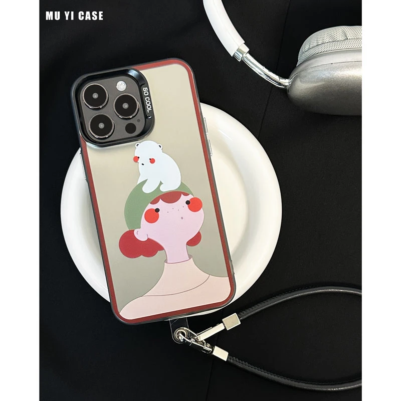 ins艺术女孩适用苹果15PROMAX手机壳IPHONE16涂鸦华为P70小众MI15