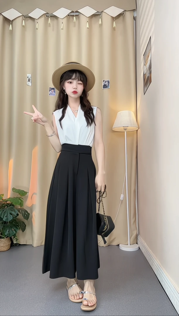 【013图图】小个子改版高腰阔腿西装裙裤