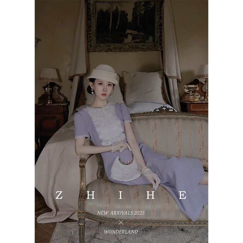 无艳一禾【铃兰诗集】静奢民国千金优雅花边装饰鱼尾连衣裙