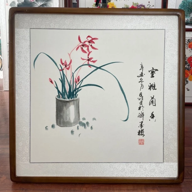 【手绘国画】带框发货兰花兰草斗方餐厅客厅玄关书房茶室