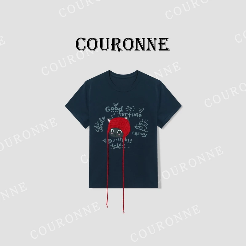 【小熊】-春夏''小红帽‘’2025新款宽松显瘦百搭女士半袖上衣潮32854