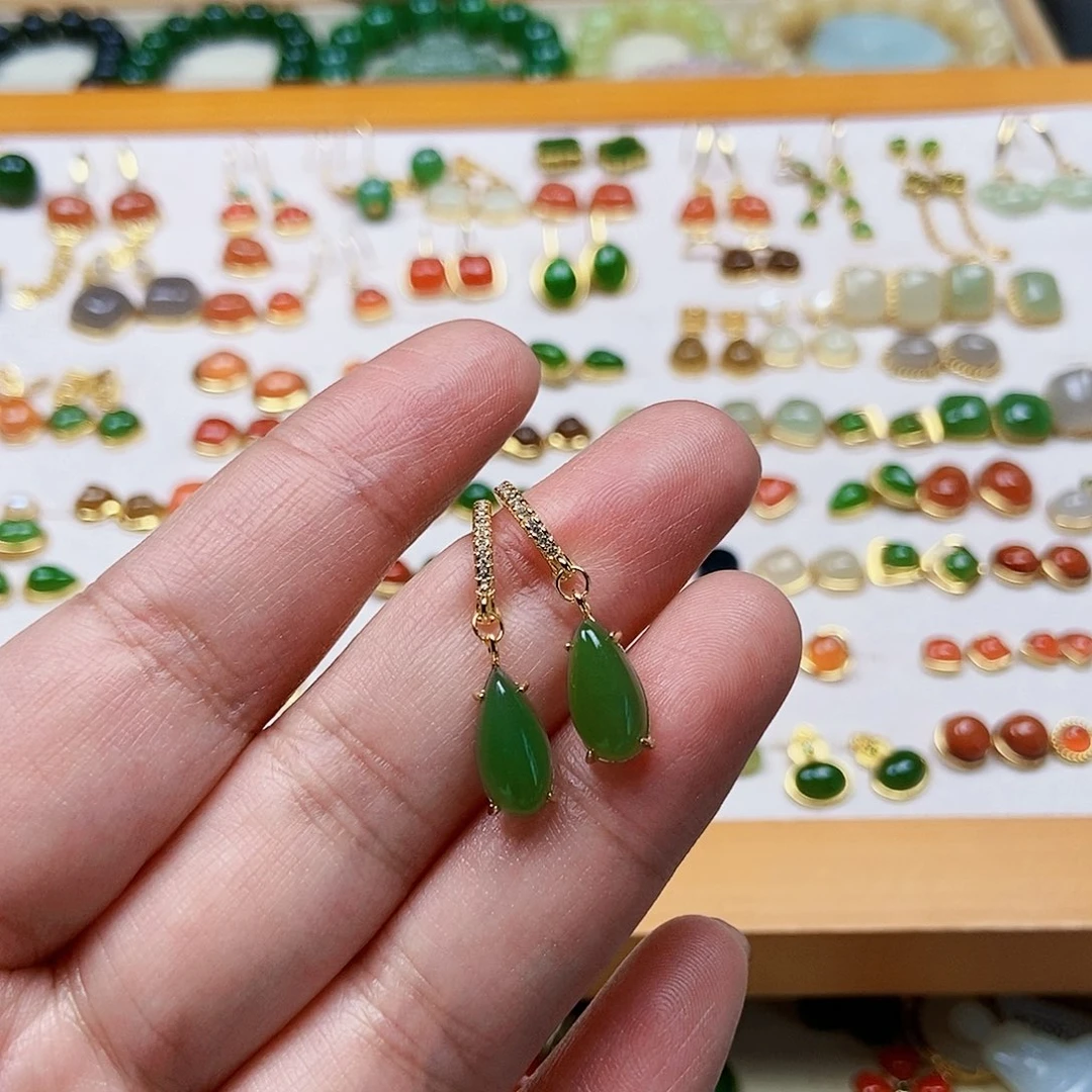 和田玉耳饰银S925镶嵌默*