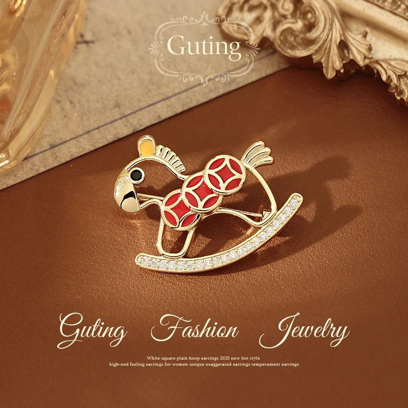 铜合金合成锆石胸针 0996金色镂空小马胸针女高端精致时尚别针