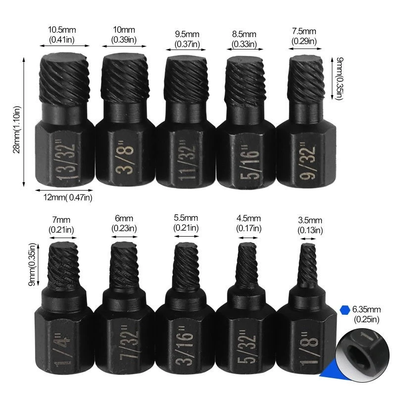 内六角断丝取出器螺丝取出取丝10件套C4206-6万能套筒套装工具