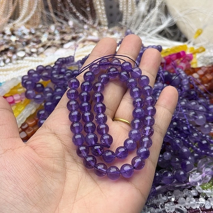 玛瑙/玉髓未镶嵌珠宝半成品一条8mm左右紫晶