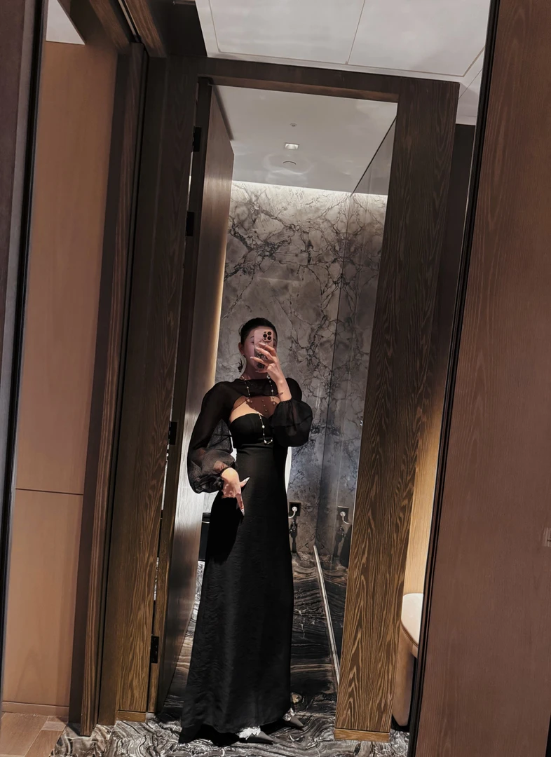 DOUWU【赫本小姐】黑色吊带长裤短披肩长披肩抹胸净版 TZ13287