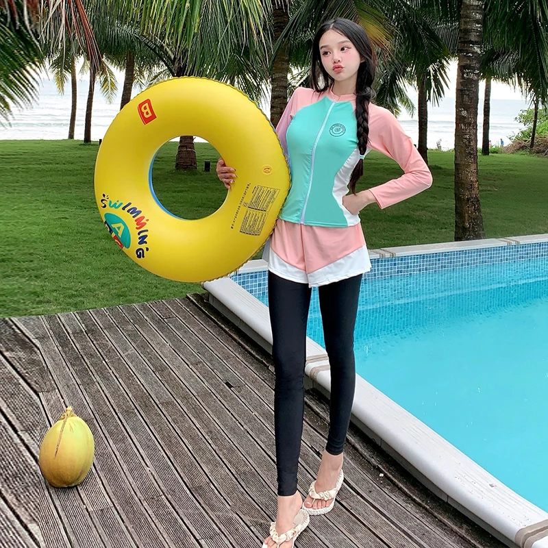 女士长袖分体潜水服遮肉显瘦适合泡温泉游泳的舒适游泳