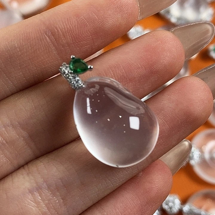 石英质玉银S925镀金镶嵌颈饰