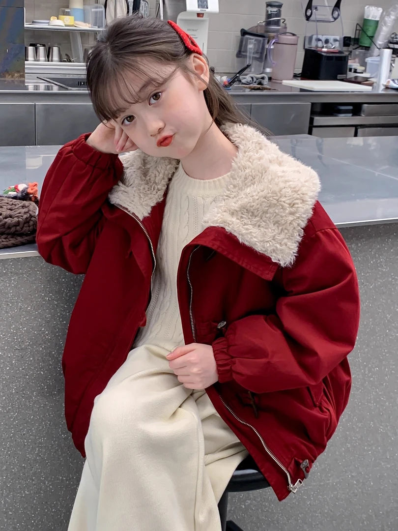 女童加绒外套冬款2025新款中大童洋气加厚派克服小女孩时尚冬装潮