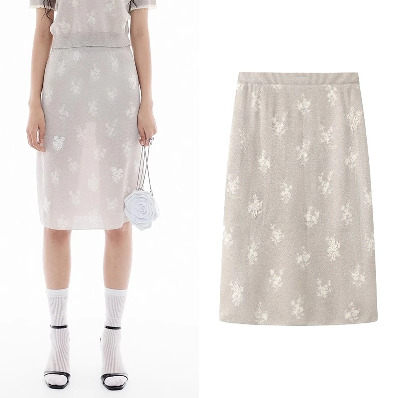 达芙笛【半身裙】2025夏季新款新中式提花高腰针织裙子女A6340