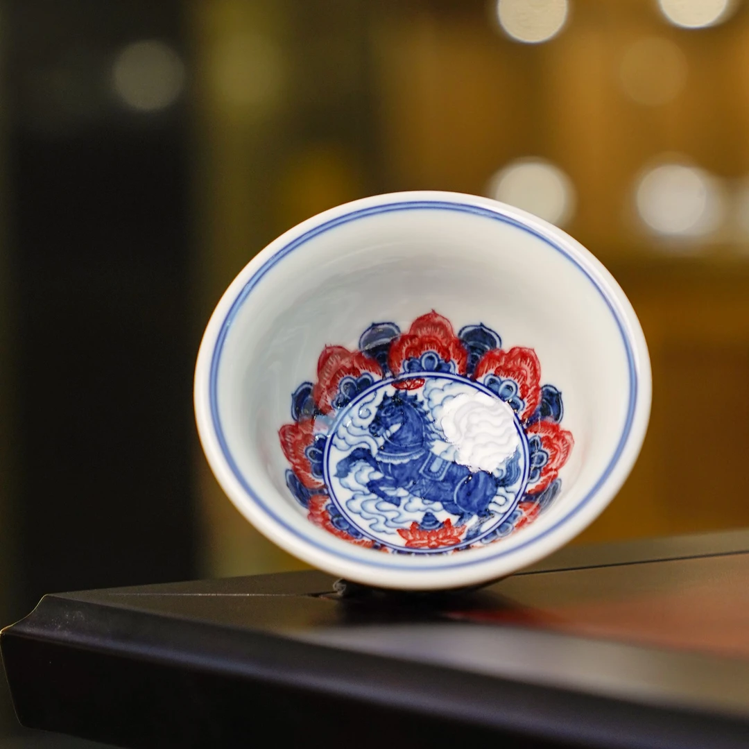 正德御窑永明尚玩青花缠枝莲压手陶瓷釉下彩十二生肖系列马到成功