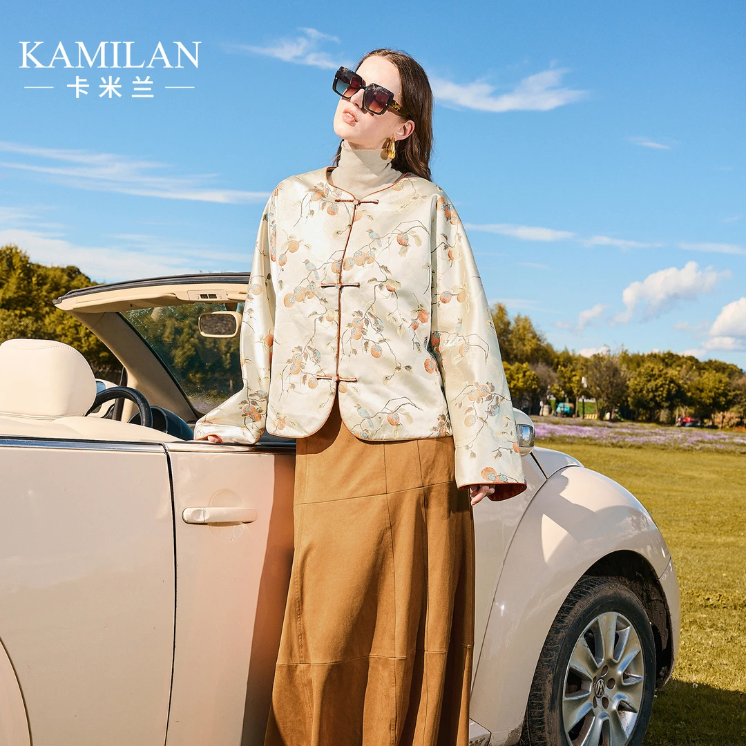 卡米兰新中式国风宽松棉服女2025冬季新款棉衣轻奢高级感夹棉外套