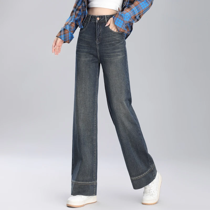 美式复古牛仔裤今年流行梧桐裤直筒阔腿裤女裤子春秋梨形身材长裤