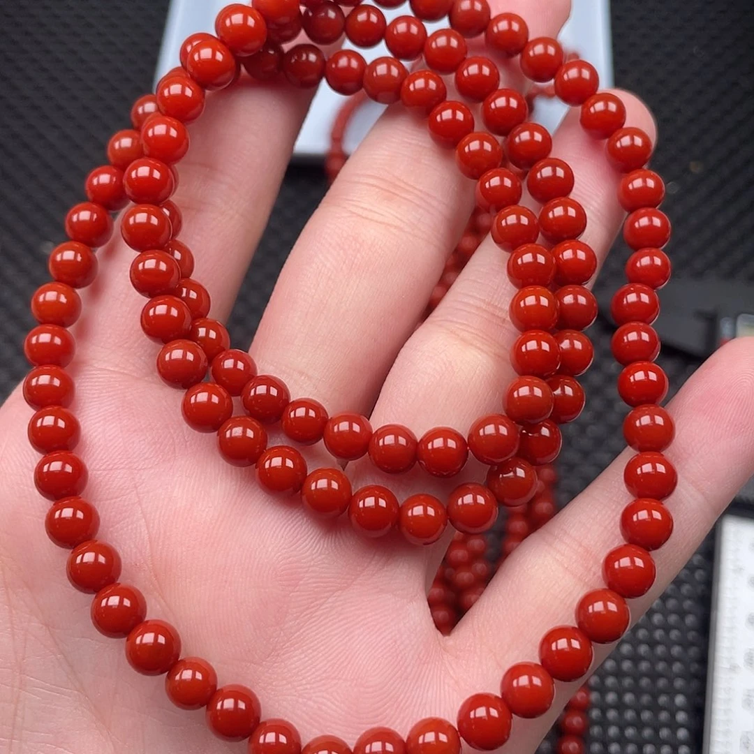 南红玛瑙未镶嵌6mm柿子红圆珠108颗长链