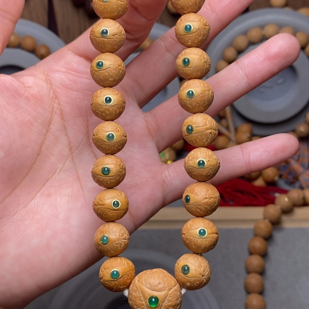 山***光手串凤眼菩提12mm➕绿宝石