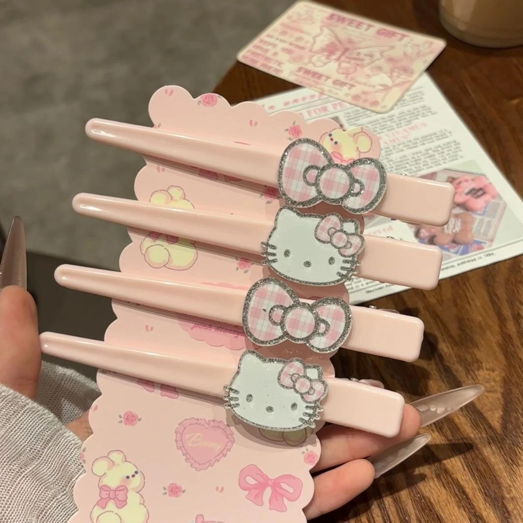 可爱HelloKitty无痕侧边刘海夹子甜美少女心长款闪粉tk猫咪鸭嘴夹