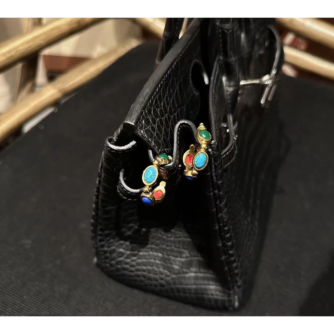 黄铜大理石耳饰 黄铜+天r石手工气质蓝色民族风镶嵌耳环 E99