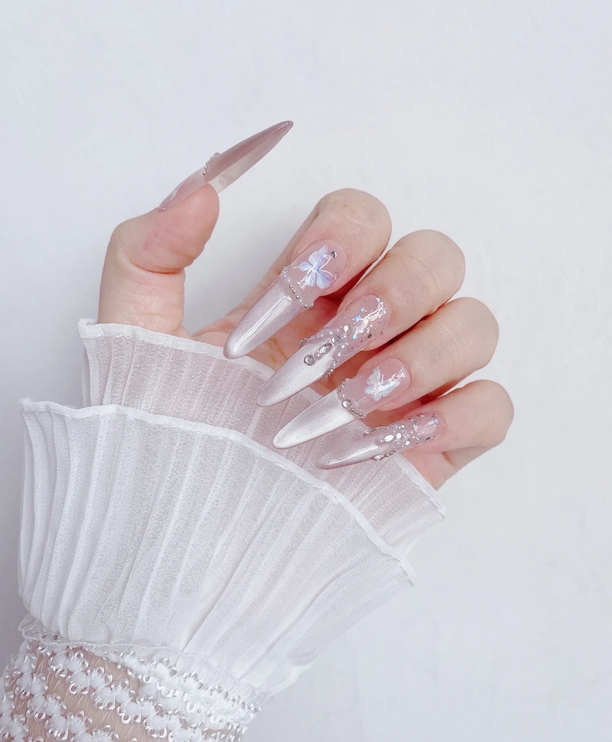 雕花纯手工穿戴甲蝴蝶元素时尚显白