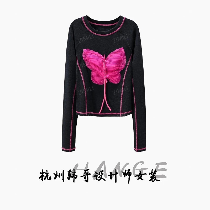 【韩哥女装】2025秋冬新品《化蝶系列》黑色高弹显瘦打底上衣26067-B1