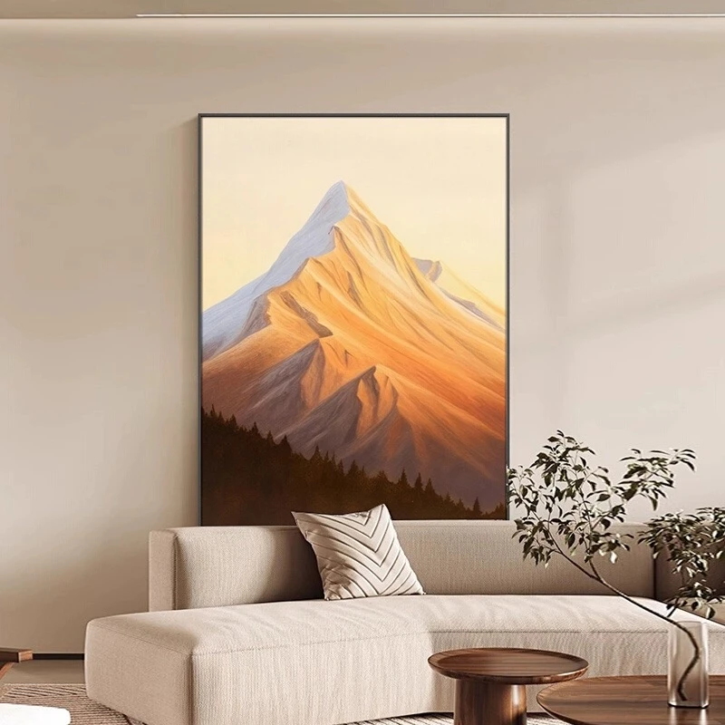 现代简约山峰风景玄关挂画日照金山背有靠山轻奢客厅墙壁装饰画