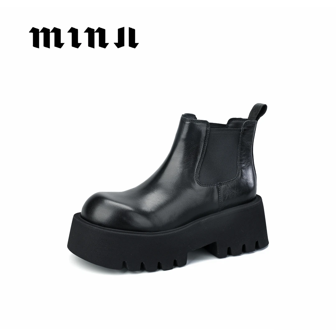 知足敏儿原创秋冬新款厚底时尚真皮小短靴百搭切尔西靴女338-25