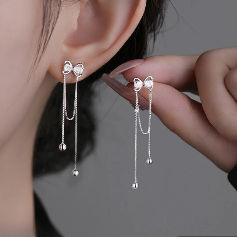 铜合金耳饰 蝴蝶结流苏耳钉轻奢长款耳环爆款耳线新款耳饰F2160