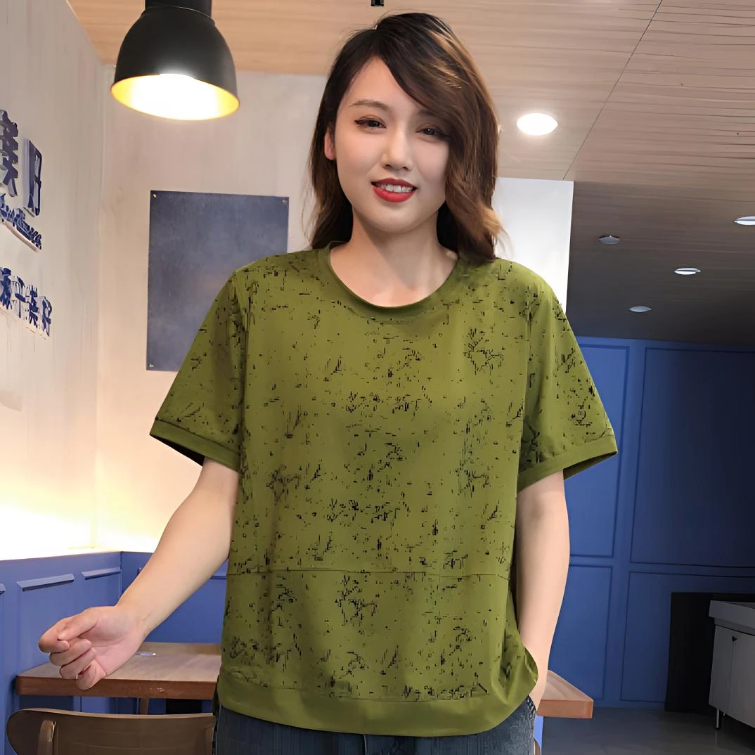 拼接印花复古t恤洋气宽松宽松T恤半袖夏季短袖时尚显瘦休闲百搭