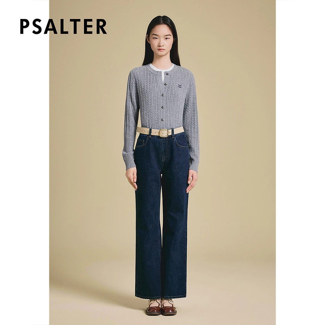 PSALTER诗篇罗纹圆领打底衫羊毛衫女绞花针织开衫2025春季新款
