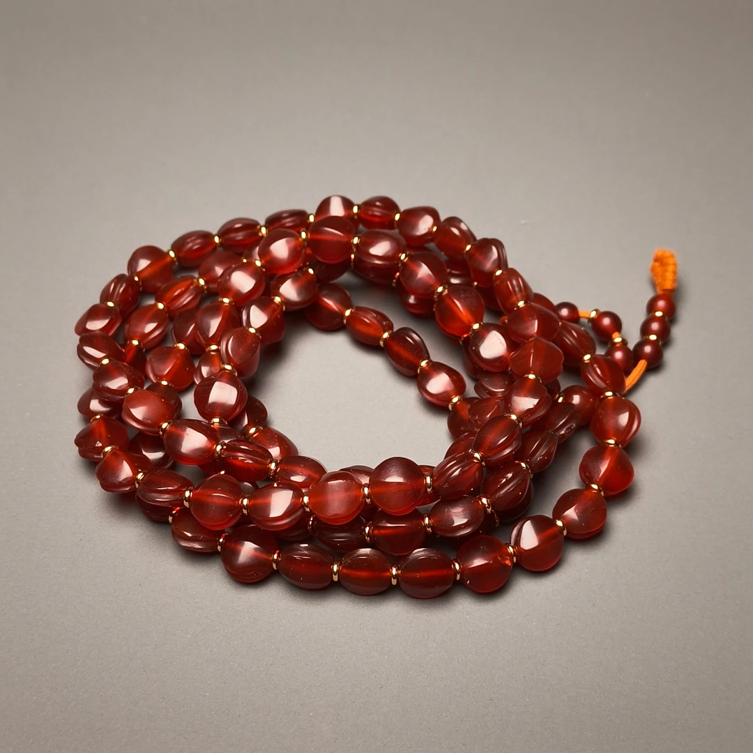 明代酒红玛瑙龟甲珠/DZ028407/古玩/收藏/德州文物