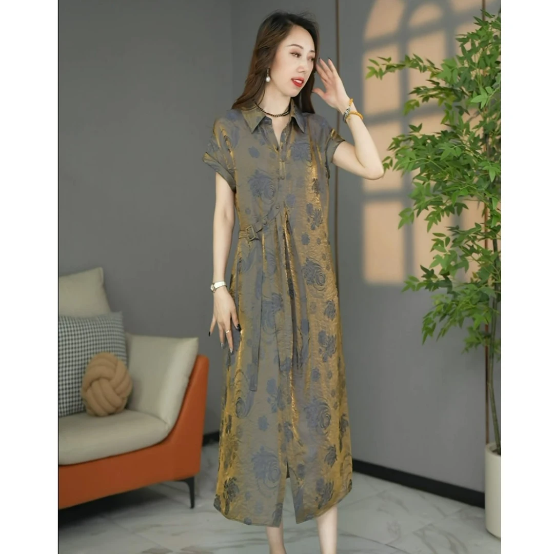 原创设计师款高货欧版宽松洋气浮光锦高级感连衣裙长裙