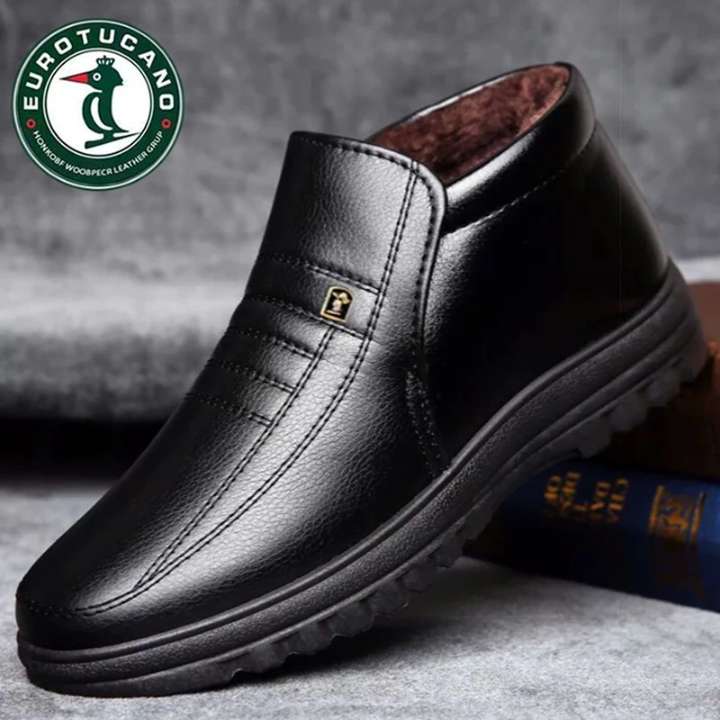 正品2025新款冬季男士加绒棉皮鞋真皮软底休闲保暖一脚蹬爸爸鞋
