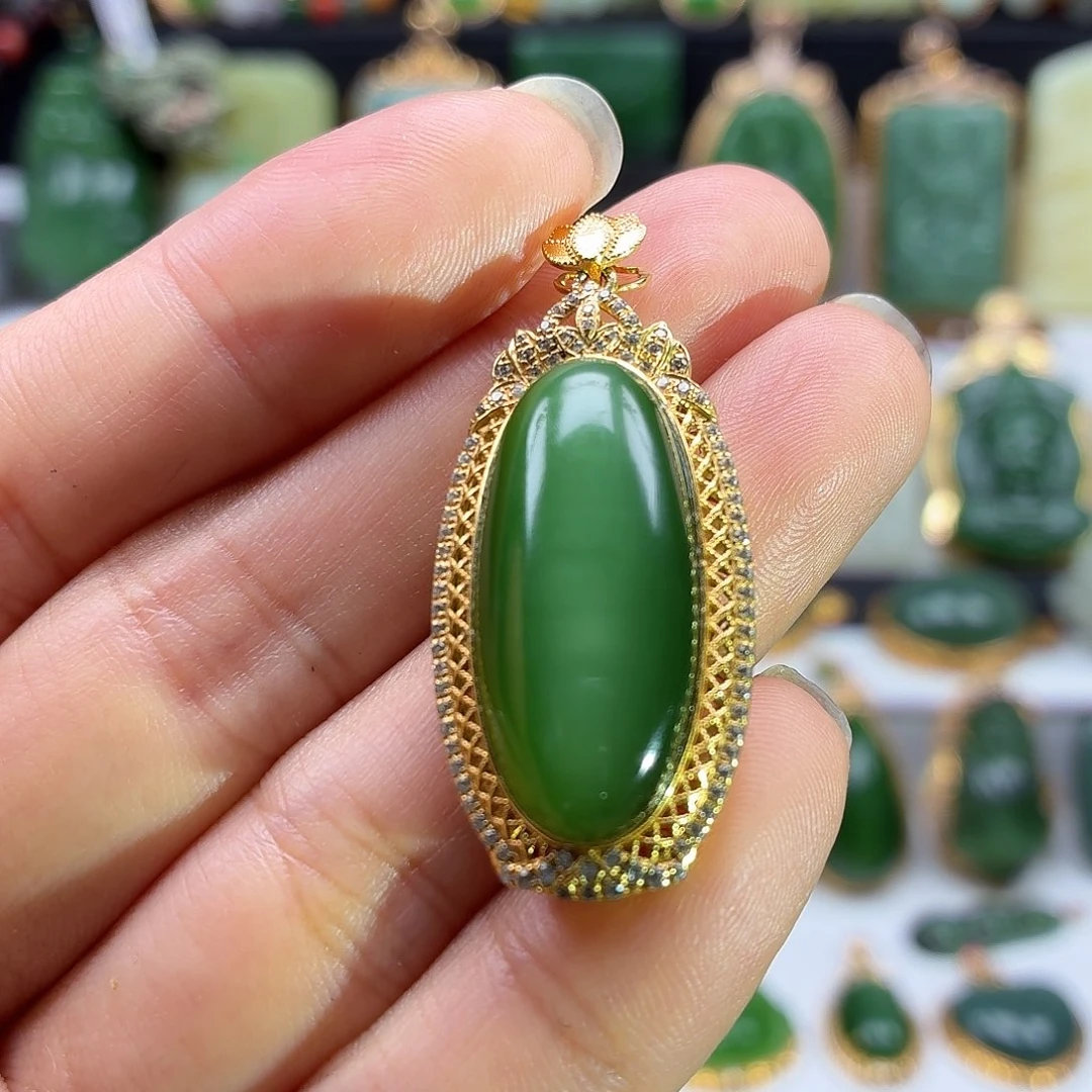 和田玉银S925镶嵌颈饰猫眼