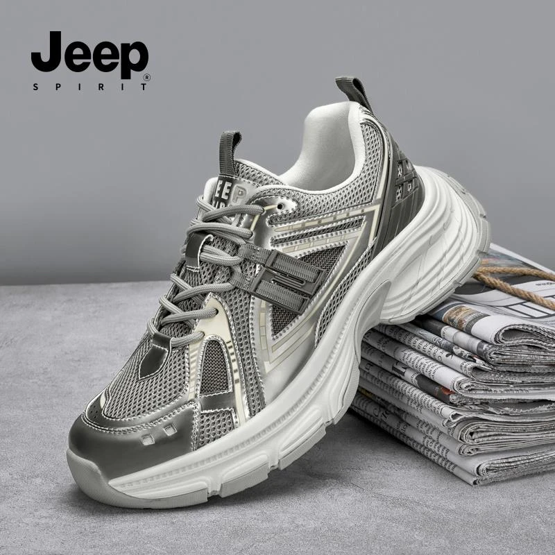 JEEPSPIRIT老爹鞋男2025春夏季新款复古厚底增高运动休闲透气网鞋