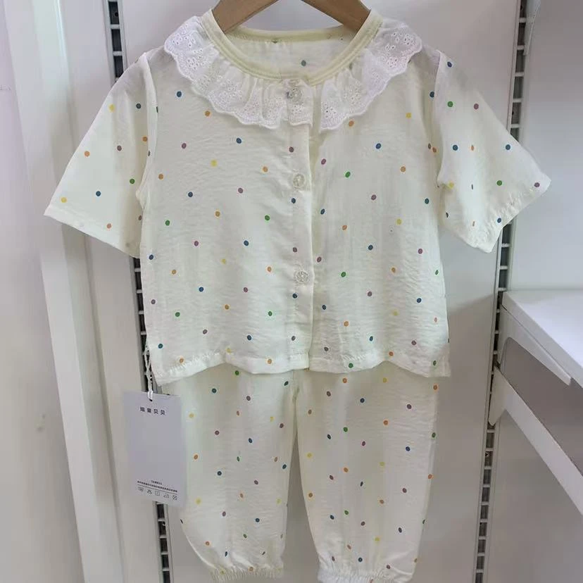 XT25-58-19满印云朵棉花边套装（米色波点）